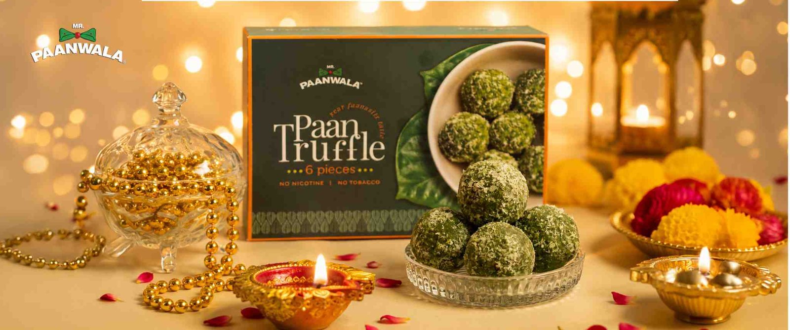 Diwali paan hampers with festive decorations, sweets and premium paan truffles.