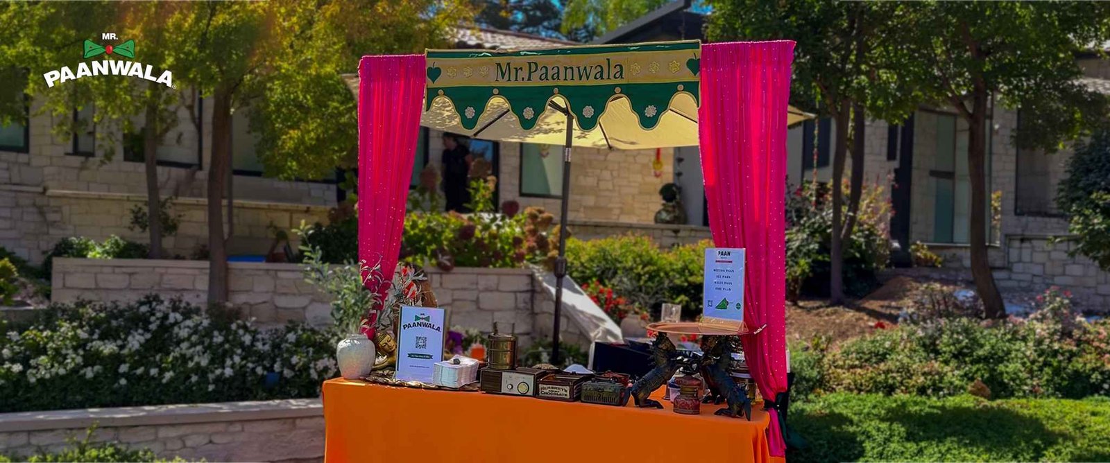 Decorated Mr.Paanwala live paan counter setup at an outdoor event.