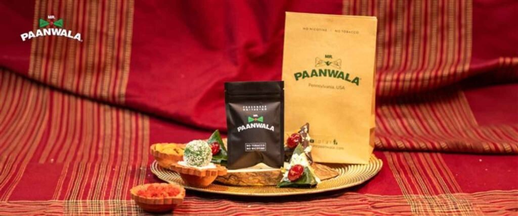 Mr.Paanwala paan products and packaging displayed on a festive setup.