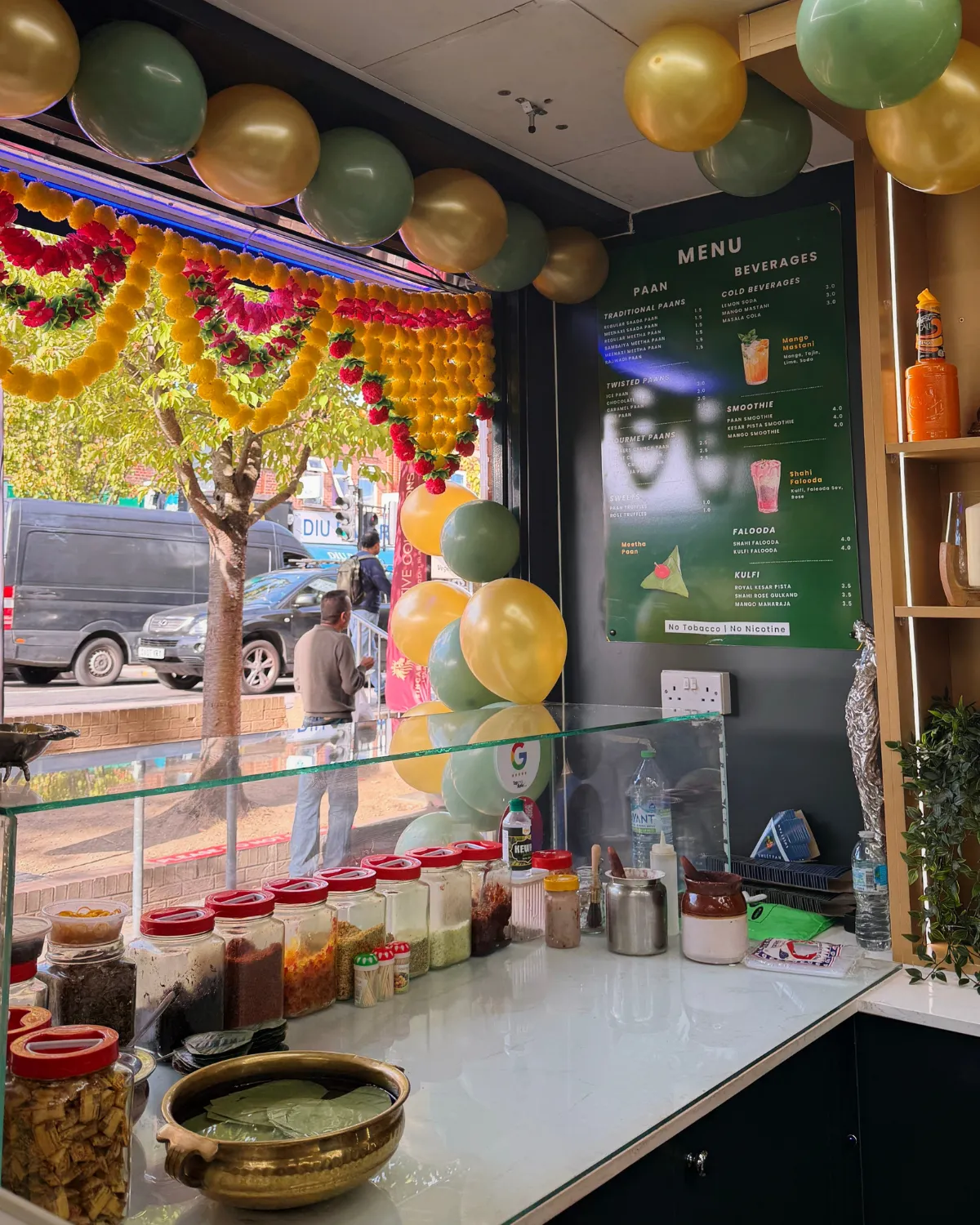Inside the Mr.Paanwala Wembley store, decorated for the opening